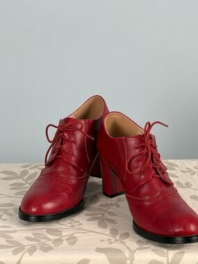 Odema Red Lace Up Oxford Pumps Block Heel Wingtip Style EU 43 Women's